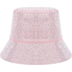 Women's Ultra Wide Brim Cotton Bucket Hat Unisex Trendy Bling Rhinestones Summer Sun Hat for Fishing Beach Vacation in Saudi Arabia