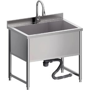 Stainless Steel Commercial Restaurant Sink, Freestanding Large Commercial Sink with Pull-out Faucet for Kitchen Dishwashing, Thawing, Pet Cleaning, Laundry Room, 35 Gallon, 23.6"D x 33.5"W x 36.8"H in Kuwait