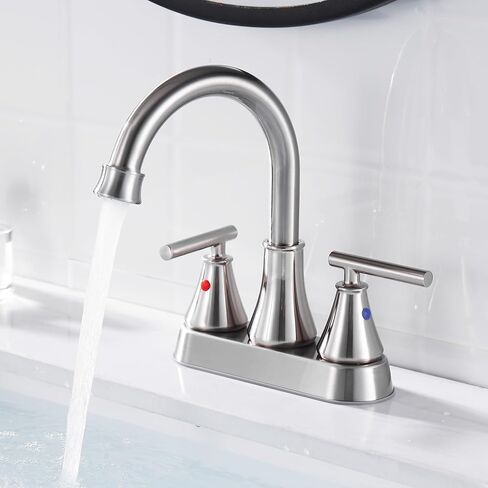 Bathroom Sink Faucet 4 Inch 2 Handle Centerset Brushed Nickel Lead-Free Modern Bathroom Faucet Vanity Faucet with Pop-up Drain Stopper and Supply Hoses in Kuwait