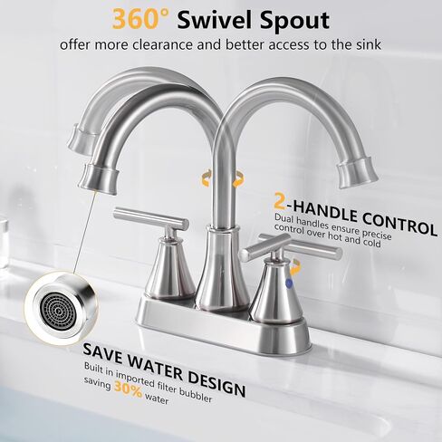 Bathroom Sink Faucet 4 Inch 2 Handle Centerset Brushed Nickel Lead-Free Modern Bathroom Faucet Vanity Faucet with Pop-up Drain Stopper and Supply Hoses in Kuwait