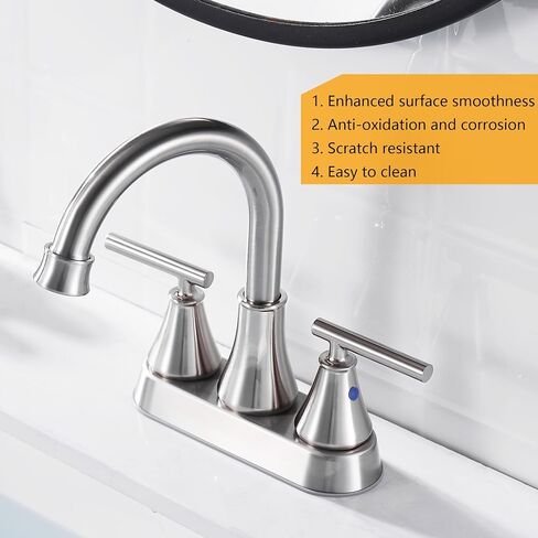 Bathroom Sink Faucet 4 Inch 2 Handle Centerset Brushed Nickel Lead-Free Modern Bathroom Faucet Vanity Faucet with Pop-up Drain Stopper and Supply Hoses in Kuwait
