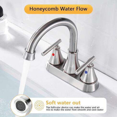 Bathroom Sink Faucet 4 Inch 2 Handle Centerset Brushed Nickel Lead-Free Modern Bathroom Faucet Vanity Faucet with Pop-up Drain Stopper and Supply Hoses in Kuwait