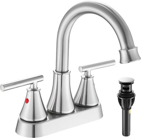 Bathroom Sink Faucet 4 Inch 2 Handle Centerset Brushed Nickel Lead-Free Modern Bathroom Faucet Vanity Faucet with Pop-up Drain Stopper and Supply Hoses in Kuwait