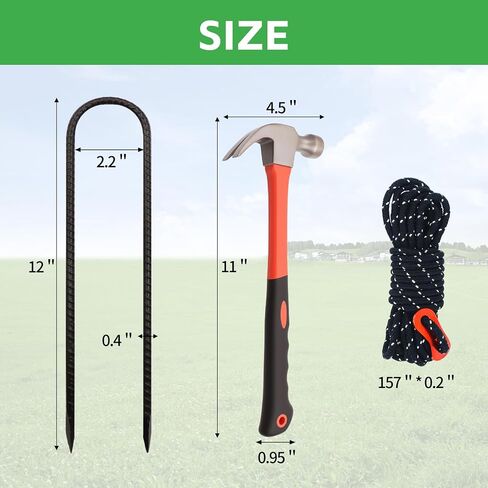 8 Pack 12 Inch Trampoline Stakes Set - Trampoline Anchors with Hammer and 2 Windproof Rope, Tent Wind Stakes - Galvanized Steel Anchors for Swing, Camping Tents, Soccer Goals, Black in Saudi Arabia