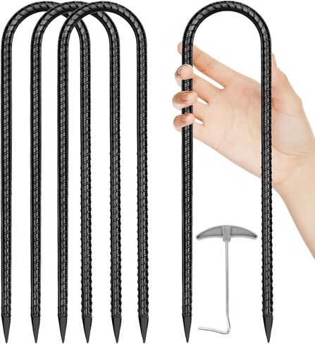 4PCS/8PCS Trampoline Stakes Anchors High Wind 12'' Ground Anchor U Rebar Tent Stakes Heavy Duty, Trampoline Accessories with T Hook for Soccer Goals, Camping Tents, and Swing Set in Saudi Arabia