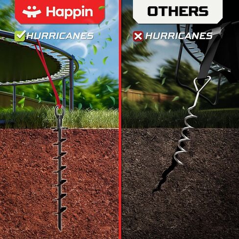 Happin® مرساة أرضية شديدة التحمل - مرساة الترامبولين - مجموعة أرجوحة وترامبولين حصص - مرساة الأرض في الحجز الآمن - الرهانات عالية الاستقرار للخيام ، الستائر والمزيد (4 عبوات) in Kuwait