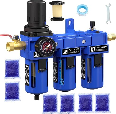 NEWPO 3/8 "NPT ضاغط الهواء ، فاصل مياه ، مرشح مرشح ، كومبو ، مقرّف ، فاصل مصيدة ماء/زيت ، مرشح نحاسي ومجفف مجفف ، مجففات شبه ، صرف ، قوس معدني أزرق in Saudi Arabia