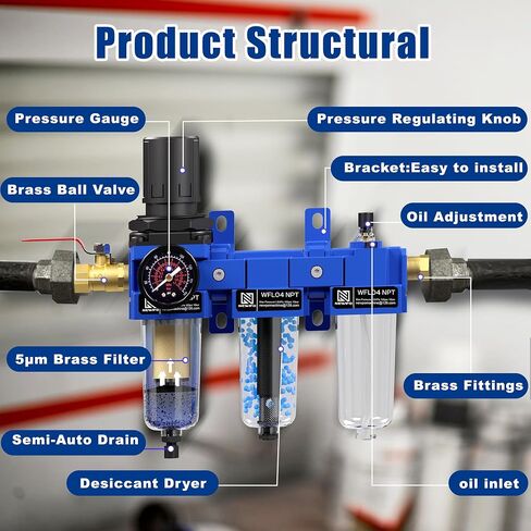 NEWPO 3/8 "NPT ضاغط الهواء ، فاصل مياه ، مرشح مرشح ، كومبو ، مقرّف ، فاصل مصيدة ماء/زيت ، مرشح نحاسي ومجفف مجفف ، مجففات شبه ، صرف ، قوس معدني أزرق in Saudi Arabia