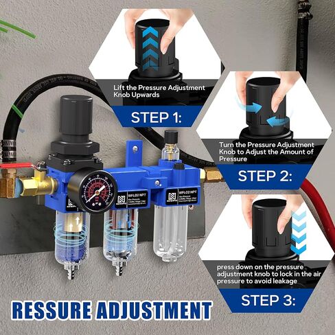 NEWPO 3/8 "NPT ضاغط الهواء ، فاصل مياه ، مرشح مرشح ، كومبو ، مقرّف ، فاصل مصيدة ماء/زيت ، مرشح نحاسي ومجفف مجفف ، مجففات شبه ، صرف ، قوس معدني أزرق in Kuwait