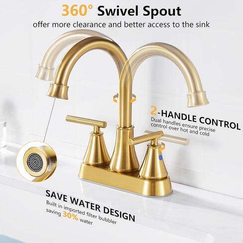 Bathroom Sink Faucet 4 Inch 2 Handle Centerset Brushed Nickel Lead-Free Modern Bathroom Faucet Vanity Faucet with Pop-up Drain Stopper and Supply Hoses in Kuwait