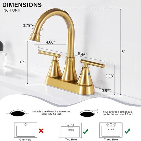 Bathroom Sink Faucet 4 Inch 2 Handle Centerset Brushed Nickel Lead-Free Modern Bathroom Faucet Vanity Faucet with Pop-up Drain Stopper and Supply Hoses in Kuwait