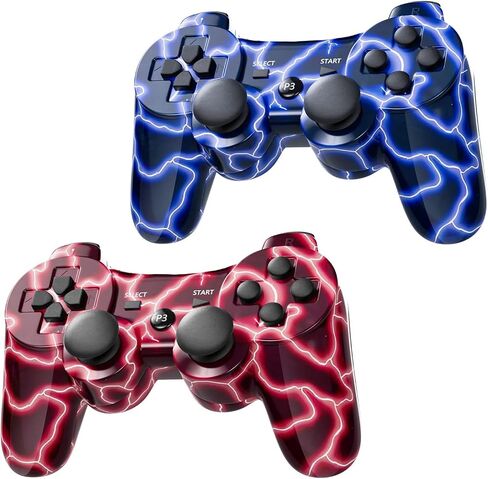 Wireless Controller for PS-3 Motion Sense Double Vibration Upgraded Gaming Remote for Play 3 with Charging Cord (Transparent Green and Transparent Blue) in Kuwait