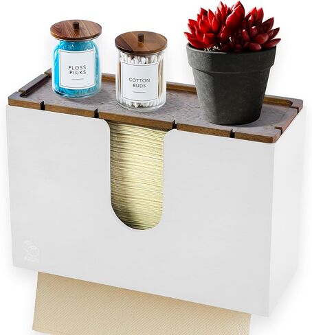 eBun Bamboo C Fold Paper Towel Dispenser – Wall Mount & Countertop Napkin Holder for Multifold, Z-Fold Styles, Modern Farmhouse Paper Towel Holder for Bathroom, Kitchen, Office & Commercial Use, Brown in Kuwait
