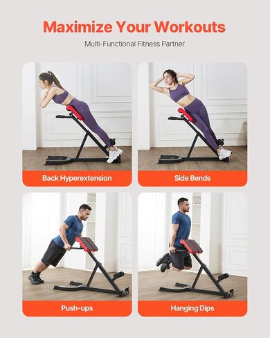 VEVOR Roman Chair Hyperextension Bench, 300 lbs Adjustable Extension Machine, Multi-Function Exercise Equipment for Glute, Hamstring, Lower Back, and Ab Workout, Fitness Weight Bench for Home Gym in Saudi Arabia