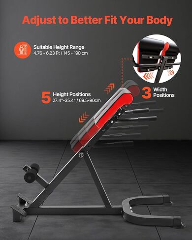 VEVOR Roman Chair Hyperextension Bench, 300 lbs Adjustable Extension Machine, Multi-Function Exercise Equipment for Glute, Hamstring, Lower Back, and Ab Workout, Fitness Weight Bench for Home Gym in Saudi Arabia