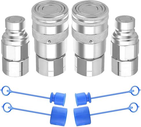 1/2’’ NPT Flat Face Hydraulic Quick Connect Couplers/Couplings with Dust Caps, The Universal Bobcat Flat Face Quick Connect Fittings with with 1/2’’ Body ISO 16028 Standard-2Set in Kuwait