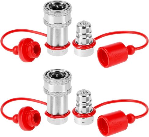 Qwork Hydraulic Quick Connect Acplers ، مجموعة من 2 ، 3/8 "خيط NPT وجسم ISO 3/8" ، 4000 PSI ، 12.15 GPM الحد الأقصى للتدفق ، الفولاذ المتصل مع أغطية الغبار in Saudi Arabia