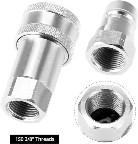 Qwork Hydraulic Quick Connect Acplers ، مجموعة من 2 ، 3/8 "خيط NPT وجسم ISO 3/8" ، 4000 PSI ، 12.15 GPM الحد الأقصى للتدفق ، الفولاذ المتصل مع أغطية الغبار in Saudi Arabia