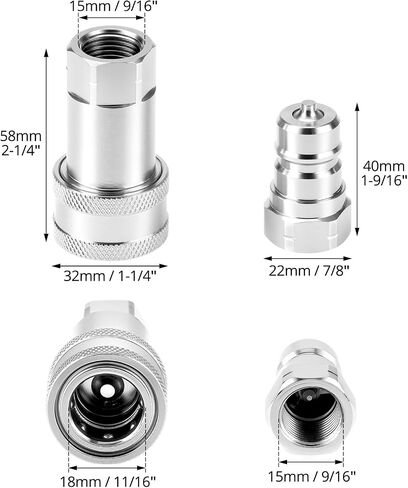 Qwork Hydraulic Quick Connect Acplers ، مجموعة من 2 ، 3/8 "خيط NPT وجسم ISO 3/8" ، 4000 PSI ، 12.15 GPM الحد الأقصى للتدفق ، الفولاذ المتصل مع أغطية الغبار in Saudi Arabia