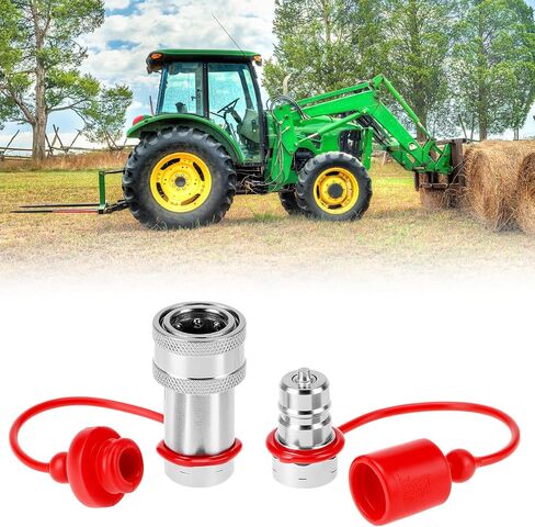 Qwork Hydraulic Quick Connect Acplers ، مجموعة من 2 ، 3/8 "خيط NPT وجسم ISO 3/8" ، 4000 PSI ، 12.15 GPM الحد الأقصى للتدفق ، الفولاذ المتصل مع أغطية الغبار in Saudi Arabia