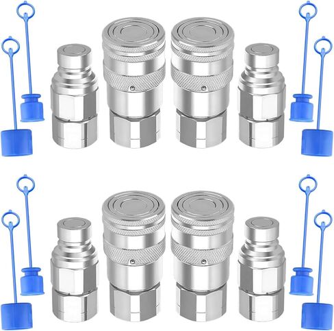 1/2’’ NPT Flat Face Hydraulic Quick Connect Couplers/Couplings with Dust Caps, The Universal Bobcat Flat Face Quick Connect Fittings with with 1/2’’ Body ISO 16028 Standard-2Set in Kuwait