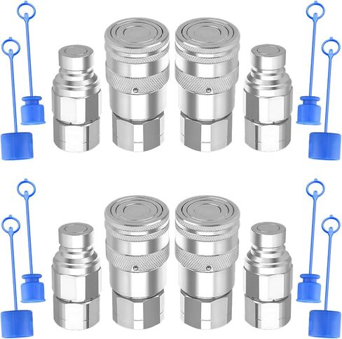 1/2’’ NPT Flat Face Hydraulic Quick Connect Couplers/Couplings with Dust Caps, The Universal Bobcat Flat Face Quick Connect Fittings with with 1/2’’ Body ISO 16028 Standard-2Set in Kuwait
