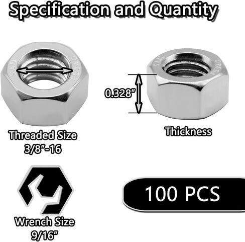 Beduan 50PCS 5/16"-18 Nuts 18-8 304 (A2-70) Stainless Hardware Nuts Commercial Grade for Boats Dock Car in Saudi Arabia