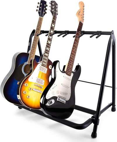 Pyle 5-Slot Multi Guitar Stand-رف غيتار أرضي قابلة للطي للقيثارات الصوتية والكهربائية والباس والإطار المعدني الثقيل مع حشو رغوة وتخزين آمن للأدوات للمرحلة والاستوديو ، 29 "x19" x25 " in Saudi Arabia