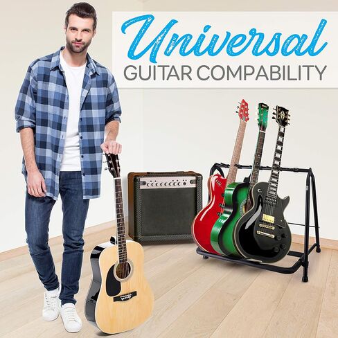Pyle 5-Slot Multi Guitar Stand-رف غيتار أرضي قابلة للطي للقيثارات الصوتية والكهربائية والباس والإطار المعدني الثقيل مع حشو رغوة وتخزين آمن للأدوات للمرحلة والاستوديو ، 29 "x19" x25 " in Saudi Arabia