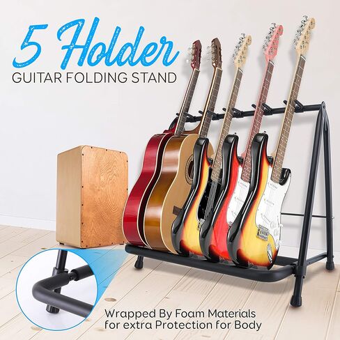 Pyle 5-Slot Multi Guitar Stand-رف غيتار أرضي قابلة للطي للقيثارات الصوتية والكهربائية والباس والإطار المعدني الثقيل مع حشو رغوة وتخزين آمن للأدوات للمرحلة والاستوديو ، 29 "x19" x25 " in Saudi Arabia