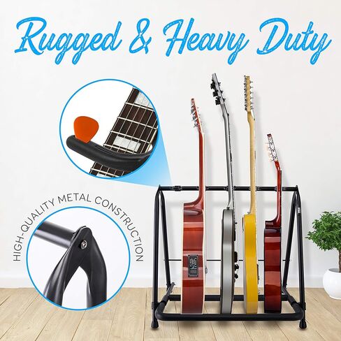 Pyle 5-Slot Multi Guitar Stand-رف غيتار أرضي قابلة للطي للقيثارات الصوتية والكهربائية والباس والإطار المعدني الثقيل مع حشو رغوة وتخزين آمن للأدوات للمرحلة والاستوديو ، 29 "x19" x25 " in Saudi Arabia