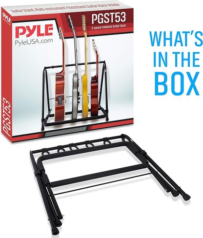 Pyle 5-Slot Multi Guitar Stand-رف غيتار أرضي قابلة للطي للقيثارات الصوتية والكهربائية والباس والإطار المعدني الثقيل مع حشو رغوة وتخزين آمن للأدوات للمرحلة والاستوديو ، 29 "x19" x25 " in Saudi Arabia