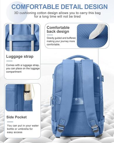 coowoz Large Travel Backpack For Women Men,Carry On Rucksack Flight Approved,Hiking Backpack Waterproof Outdoor Sports Casual Daypack Fit 15.6 Inch Laptop Compartment (Blue) in Saudi Arabia