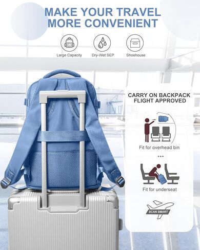 coowoz Large Travel Backpack For Women Men,Carry On Rucksack Flight Approved,Hiking Backpack Waterproof Outdoor Sports Casual Daypack Fit 15.6 Inch Laptop Compartment (Blue) in Saudi Arabia