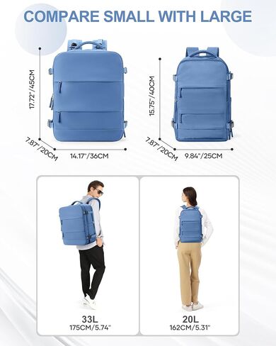 coowoz Large Travel Backpack For Women Men,Carry On Rucksack Flight Approved,Hiking Backpack Waterproof Outdoor Sports Casual Daypack Fit 15.6 Inch Laptop Compartment (Blue) in Saudi Arabia