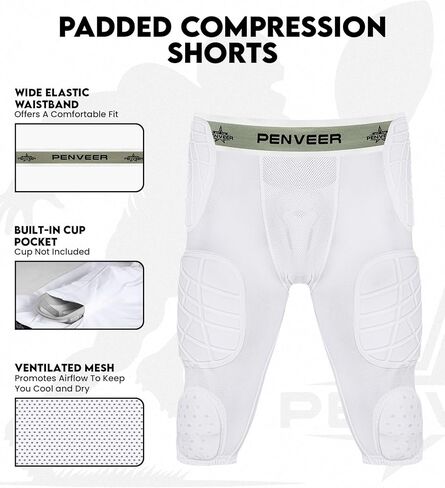 7.0 Football Girdle for Men & Boys with Cup Pocket - Padded Compression Shorts with Integrated Hip, Thigh, Knee & Tailbone Pads for Maximum Protection in Kuwait