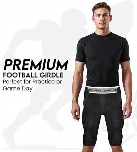 7.0 Football Girdle for Men & Boys with Cup Pocket - Padded Compression Shorts with Integrated Hip, Thigh, Knee & Tailbone Pads for Maximum Protection in Kuwait