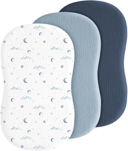 Baby Muslin Bassinet Sheets 3 Pack for Boys & Girls, Soft Breathable Cotton Bassinet Mattress Cover, Universal Fit for Hourglass, Oval, and Rectangle Mattress (Leaf Green) in Saudi Arabia