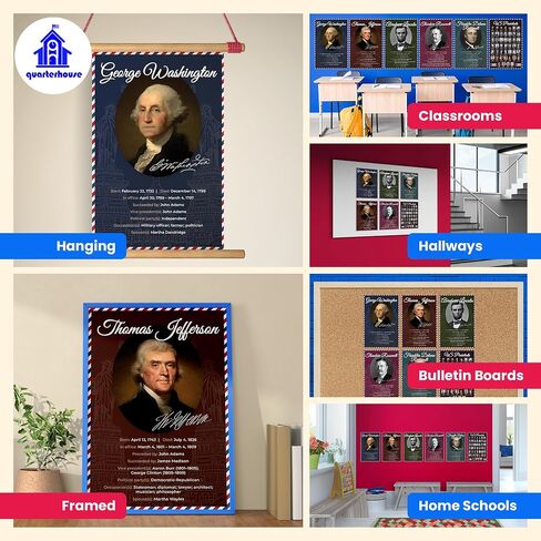 Early US Presidents Variety Portraits - Washington, Jefferson, and Jackson - Prints, Set of 3, 12 x 18 inches (Set A) in Kuwait