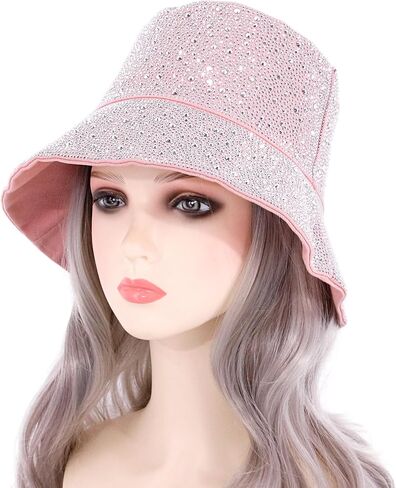 Women's Ultra Wide Brim Cotton Bucket Hat Unisex Trendy Bling Rhinestones Summer Sun Hat for Fishing Beach Vacation in Saudi Arabia
