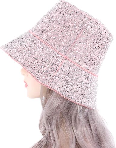 Women's Ultra Wide Brim Cotton Bucket Hat Unisex Trendy Bling Rhinestones Summer Sun Hat for Fishing Beach Vacation in Saudi Arabia