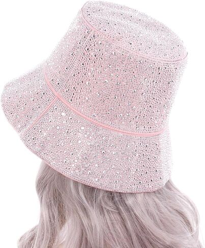 Women's Ultra Wide Brim Cotton Bucket Hat Unisex Trendy Bling Rhinestones Summer Sun Hat for Fishing Beach Vacation in Saudi Arabia