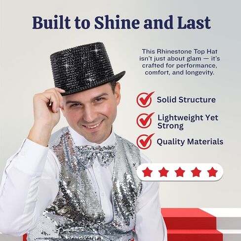 Dress Up America Top Hats for Men and Women - Rhinestone Top Hat for Adults - Elegant Costume Magician Hat in Saudi Arabia