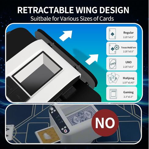 BOWRICH Portable Automatic Card Shuffler, 1-2 Decks Low Noise Rechargeable Electric Shuffling Machine for Texas Hold'em, Skip-Bo, Poker, UNO, Phase 10 in Saudi Arabia
