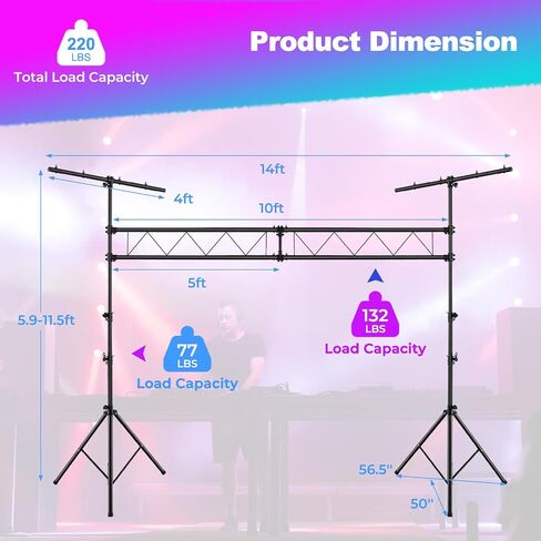 Goplus DJ Light Stand ، نظام الجمالون الإضاءة 14 قدمًا مع 32 مصباحًا يحمل سعة 220 رطلاً ، ومرتفعات قابلة للتعديل من 11 مستوى ، و BAR ، ومكافحة الإضاءة للمعادن لمرحلة الصوت المحمولة ، والبار ، والحفلات ، واللواء in Saudi Arabia