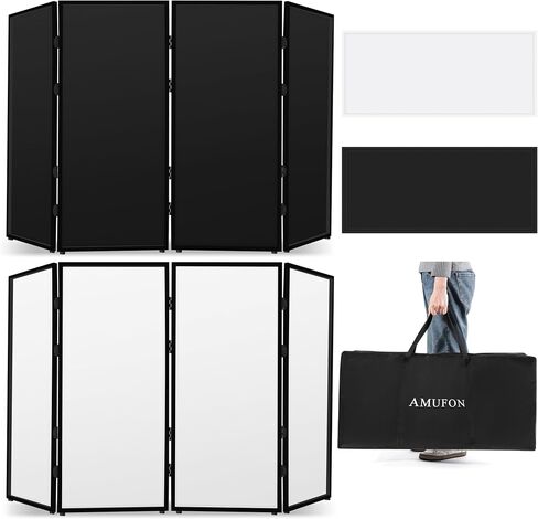 DJ Facade Booth, DJ Stand Portable Event Cover Screen with Foldable 4 Detachable Metal Frame Light Projector Display Scrim Panel Stand with Carry Bag for Party,Show,Gathering(White and Black) in Saudi Arabia