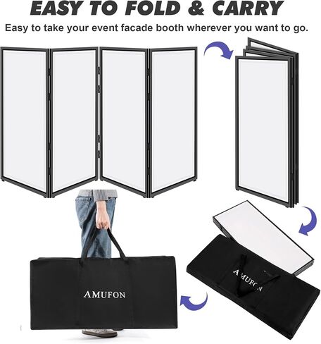 DJ Facade Booth, DJ Stand Portable Event Cover Screen with Foldable 4 Detachable Metal Frame Light Projector Display Scrim Panel Stand with Carry Bag for Party,Show,Gathering(White and Black) in Saudi Arabia