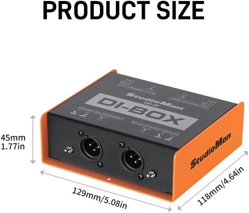 StudioMan DI-2 Dual Channel Passive DI Box, 2-Channel Balanced XLR/TRS, Ground Switch per Channel, 50KΩ Input Impedance, Orange/Black for Live/Studio in Kuwait