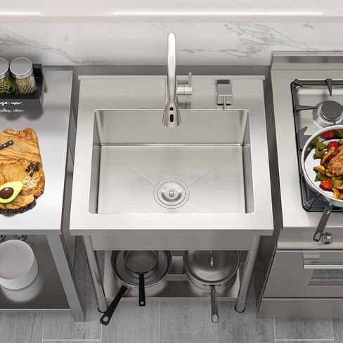 Sarlai Stainless Steel Utility Sink Freestanding Commercial Restaurant Kitchen Sink Outdoor Sinks Single Bowl Laundry Utility Kitchen Sinks With Faucet for Garage Outdoor Indoor Basin in Saudi Arabia