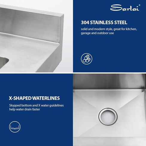 Sarlai Stainless Steel Utility Sink Freestanding Commercial Restaurant Kitchen Sink Outdoor Sinks Single Bowl Laundry Utility Kitchen Sinks With Faucet for Garage Outdoor Indoor Basin in Saudi Arabia
